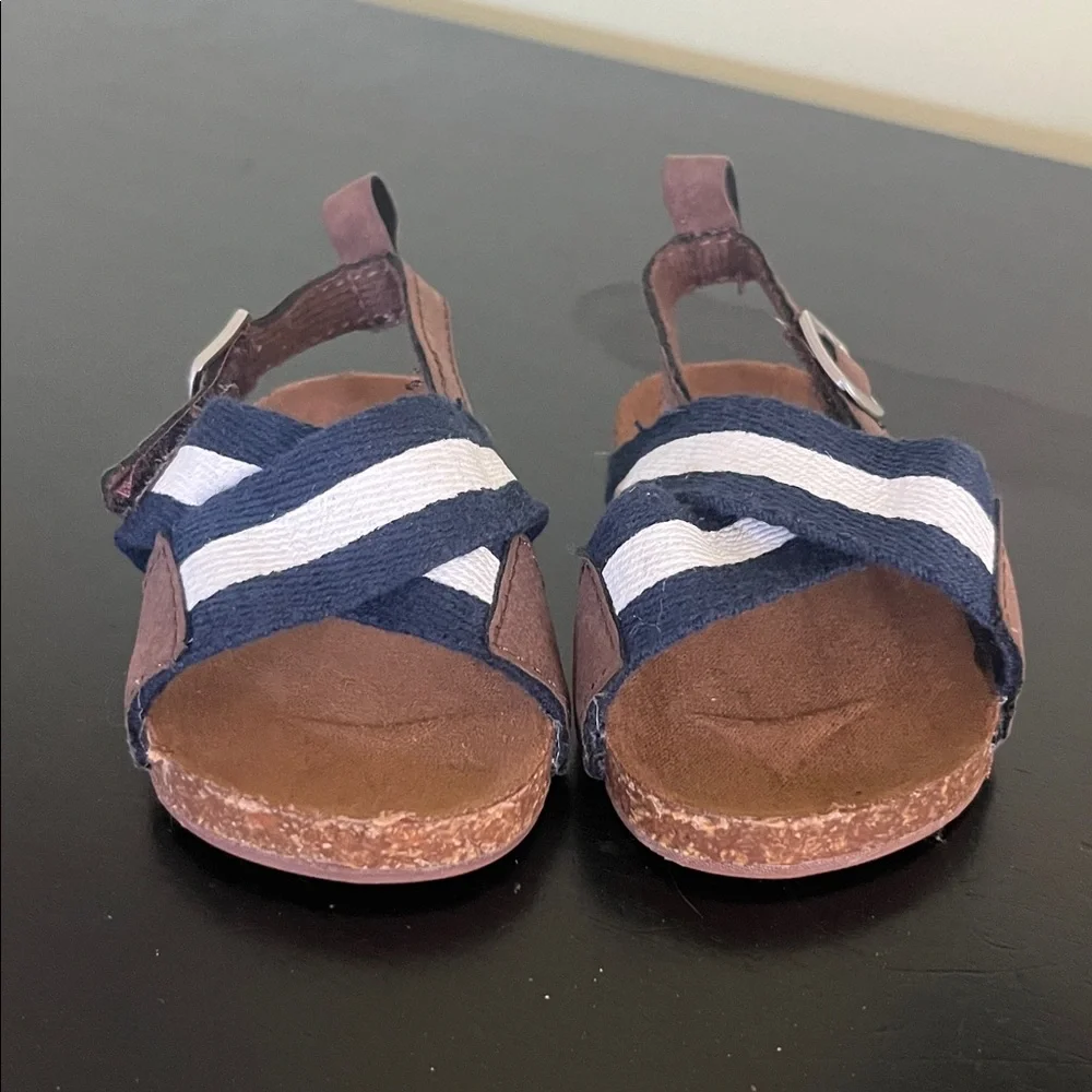 Baby B’gosh Navy and White Striped Infant Sandals with Brown Accents